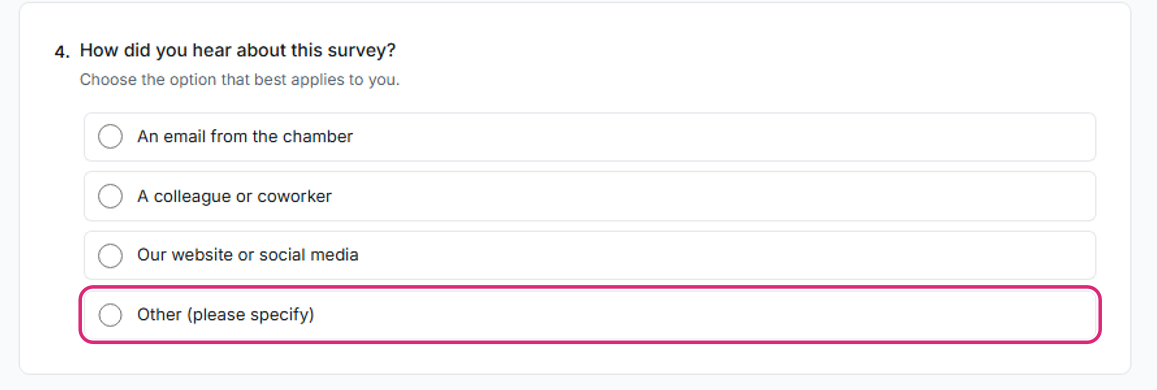 A choice question as takers see it, with the Other option highlighted.